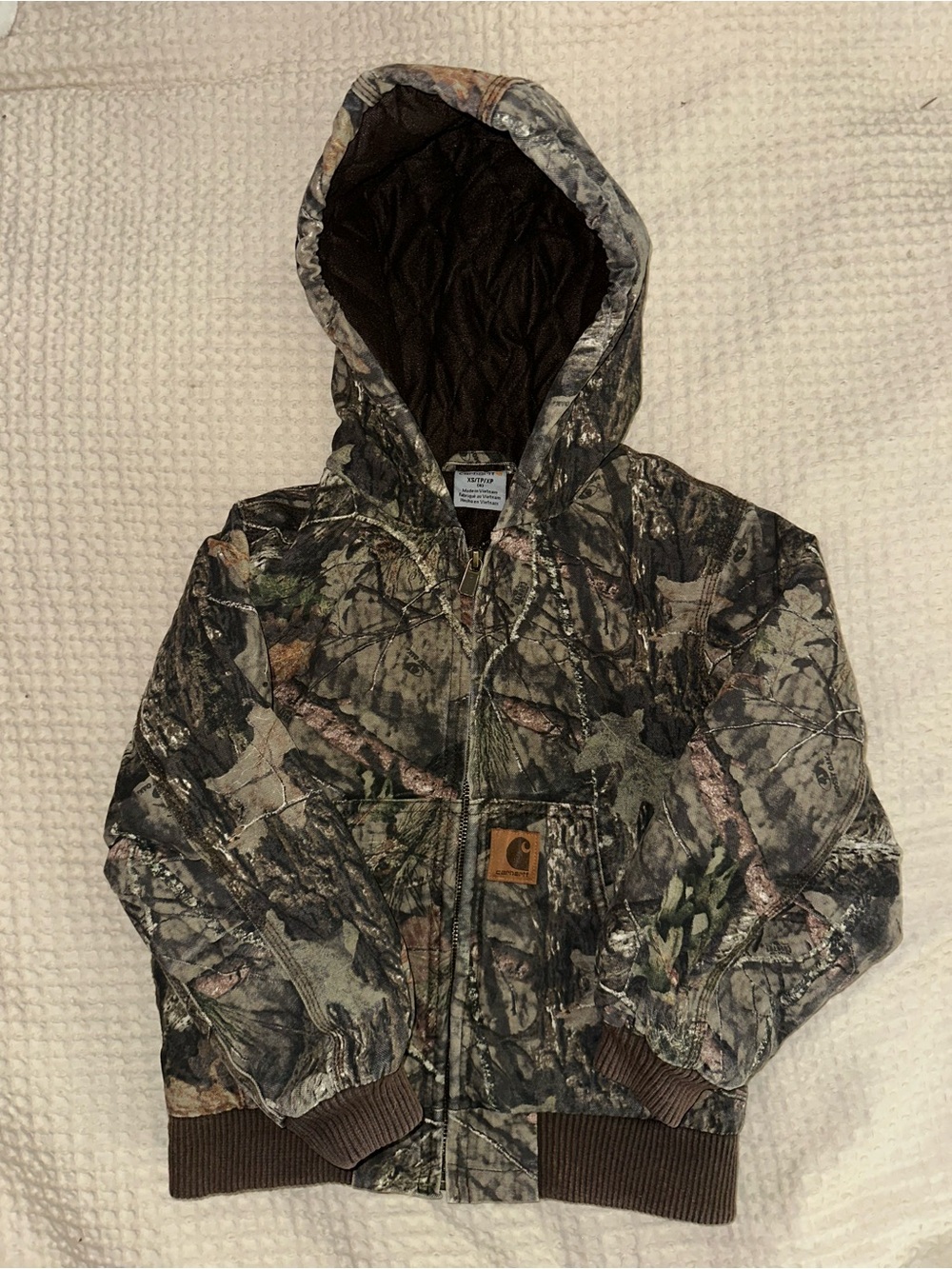 Carhartt Kids' Camo Quilted Hooded Jacket - Brown, Green XS (6)